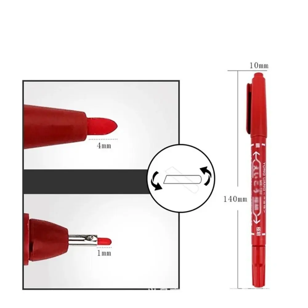 2Pcs/set Thin Pen Tip Tattoo Skin Marker Pen Black/Red/Blue Ink Large Capacity Double Headed Marker Pen Waterproof Stationery