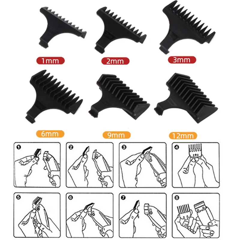 Kemei 6 шт./компл. оригинальная фотоэлектрическая машинка для стрижки волос, направляющая, размер парикмахера, замена 1/2/3/6/9/12 мм
