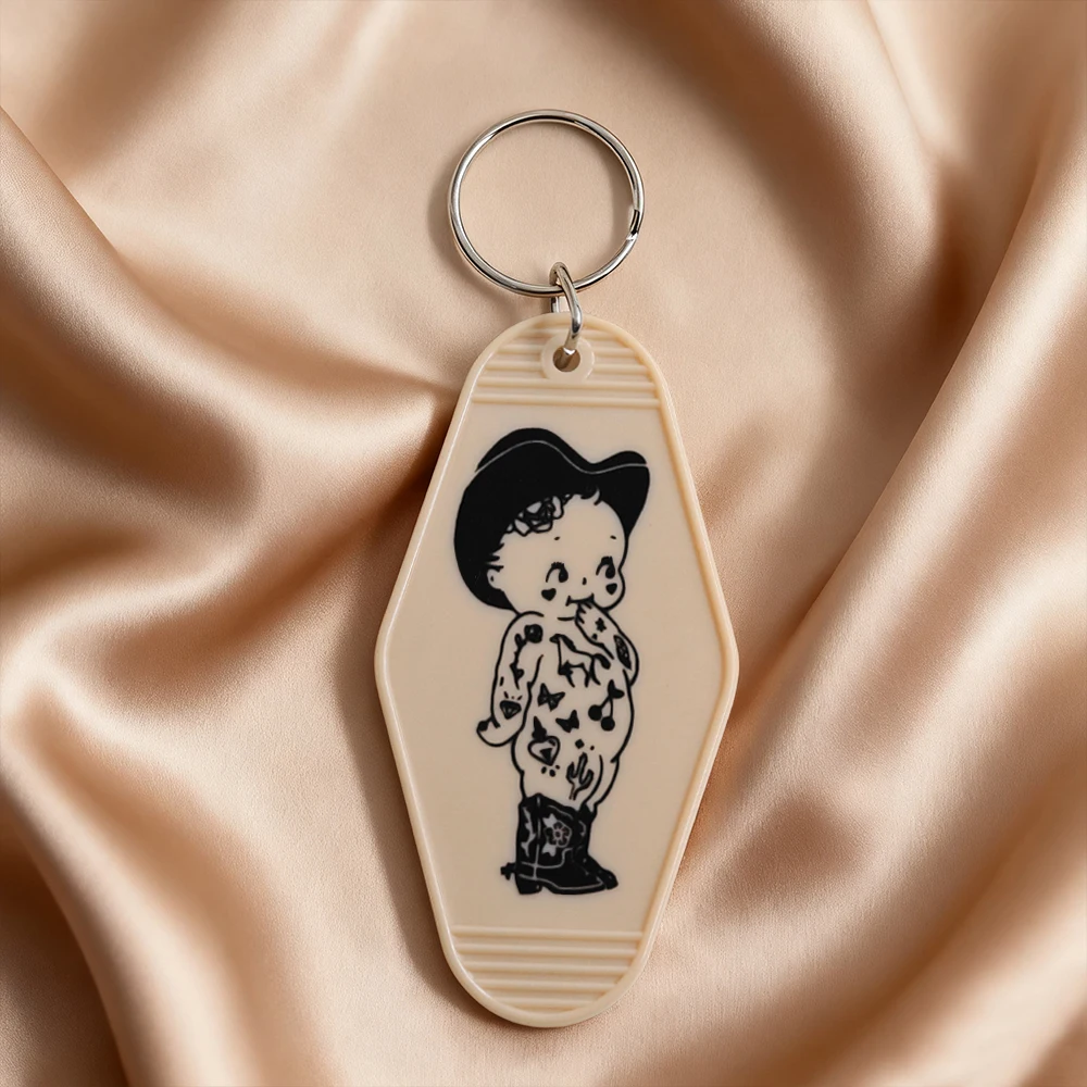 West Cowboy Kewpie مفتاح العلامة الإبداعية شخصية كرتونية الأجهزة الطرفية المفاتيح أزياء الأطفال رسم بسيط البلاستيك Keytag هدية #3