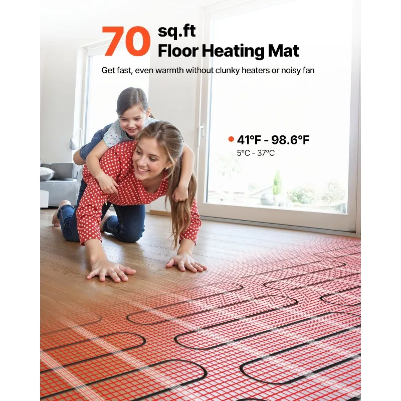 Самоклеящийся сетчатый напольный коврик площадью 70 кв. футов, система излучающего подогрева 120 В