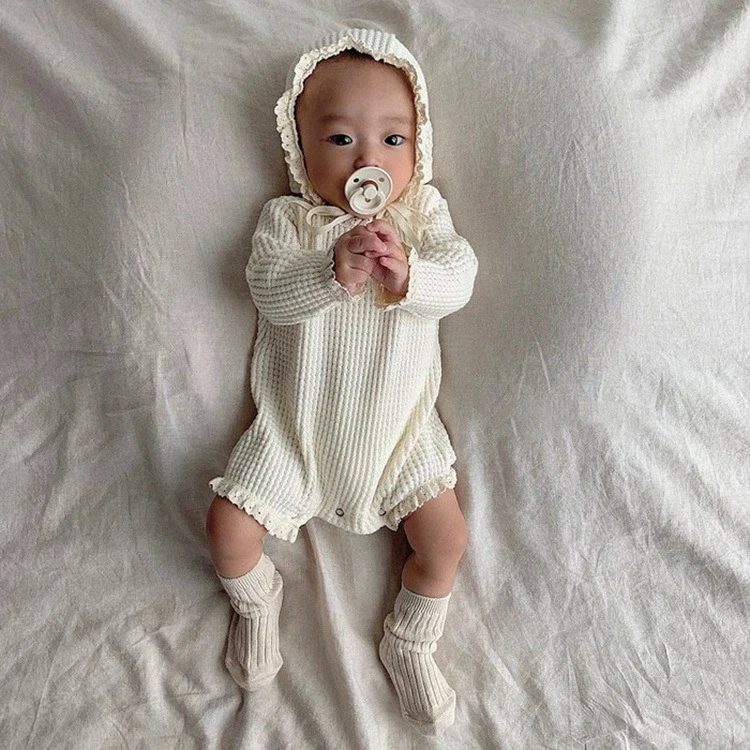 2025 New Product Ins Autumn Winter Infant Waffle Long Sleeve Triangle Rompers Girls Baby Jumpsuit Crawler