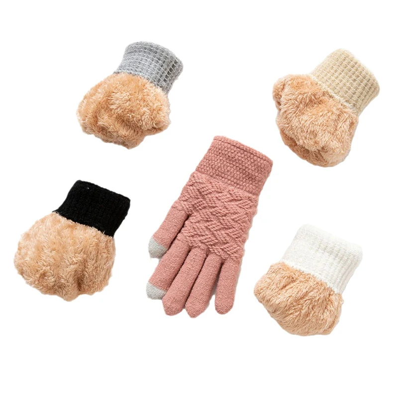 New Men's Warm Full Finger Gloves Winter Touchscreen Plus Fleece Gloves Woman Thickening Wool Knitted Cycling Driving Gloves