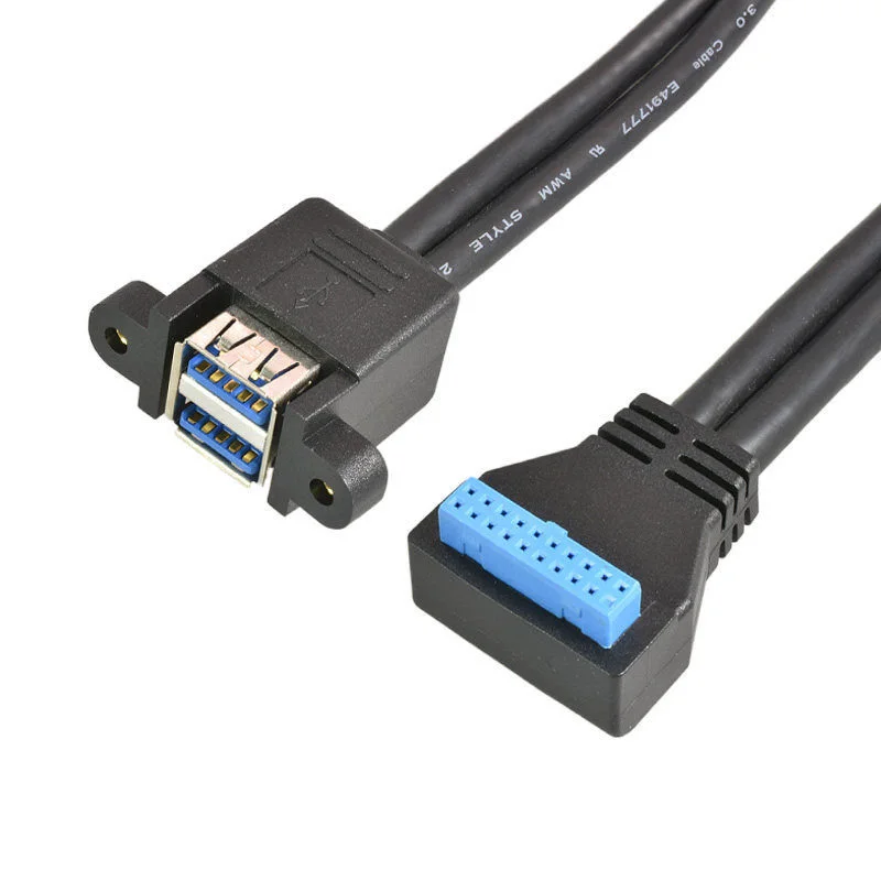 0.5m 19 Pin or 20 Pin Motherboard To Dual USB 3.0 Type A Female Converter Adaptor Cable For Computer