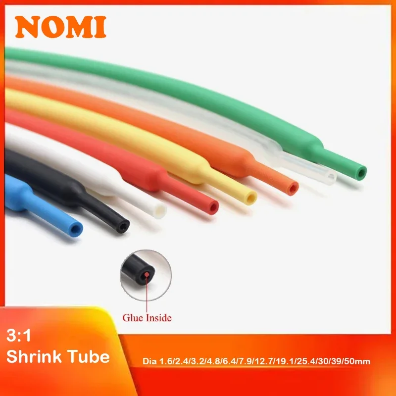 

1/5/10/50/100M 3:1 Heat Shrink Tube dia 1.6/2.4/3.2/4.8/6.4/7.9/9.5/12.7/15.4/19.1/25.4/30/39/50mm With Glue Double Wall Tube