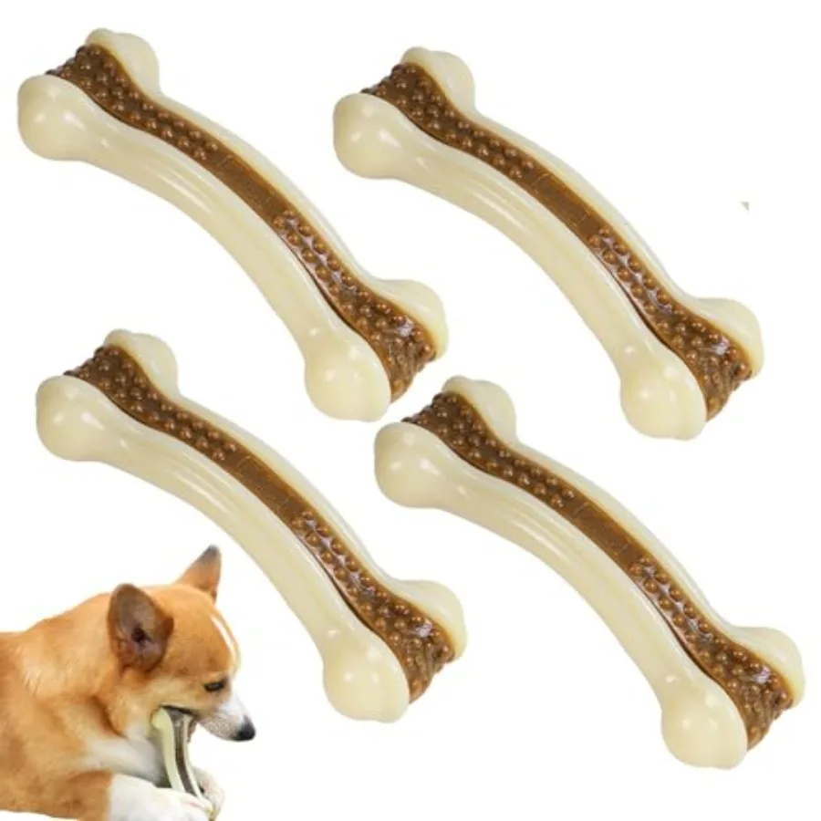

Dog Chew Toys for Aggressive Chewers 4 Pack Beef Flavor Tough Dog Bones for Large/Medium Breed Dogs Nylon Pet Teething Toys