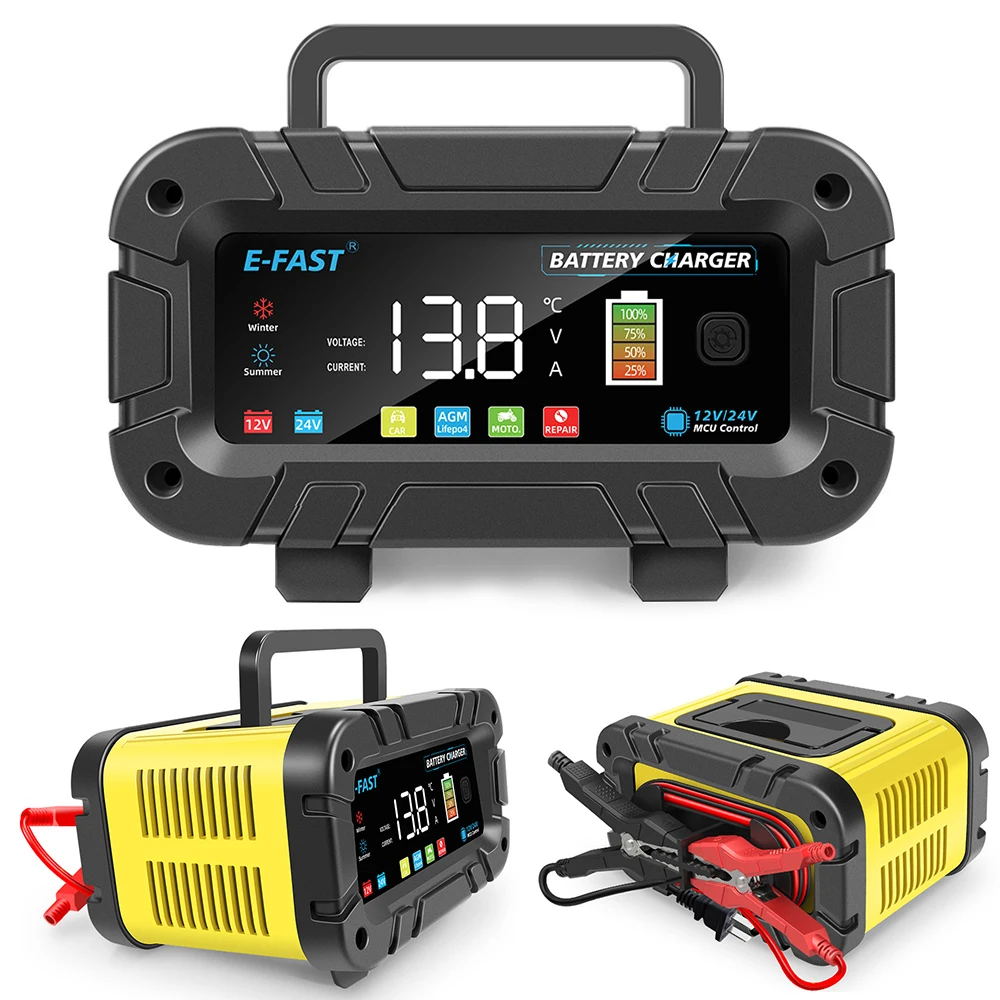 

20A High Power Motorcycle SUV Truck 12V 24V Smart Car Battery Charger LED Display Multifunctional Pulse Repair Battery Charging