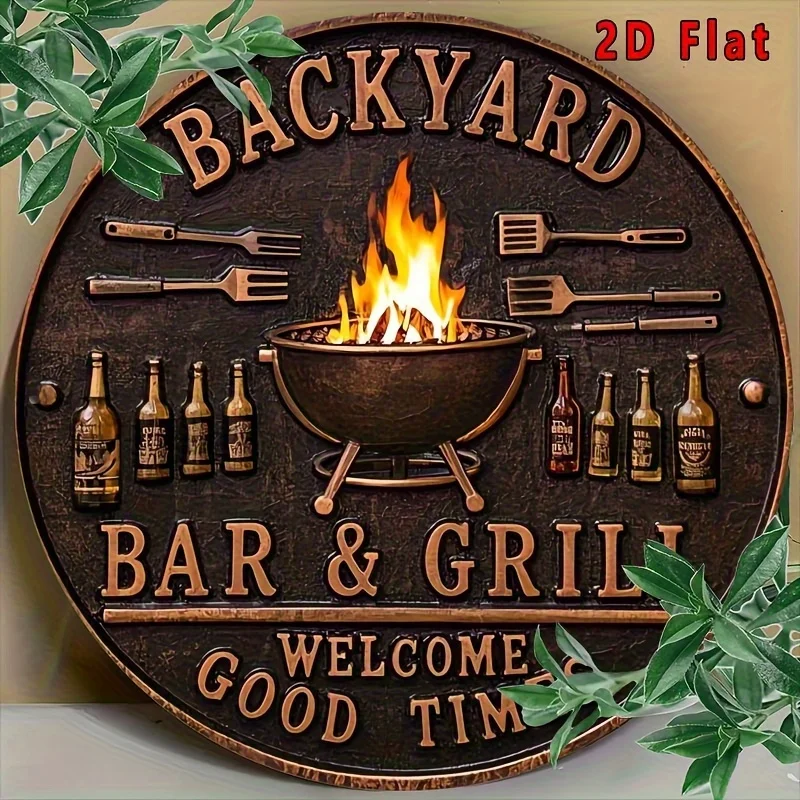 شعارات الشواء والبار الرجعية - جداريات خشبية ريفية مع أدوات شواء وزجاجات البيرة وتصاميم اللهب والديكورات الخارجية المتينة