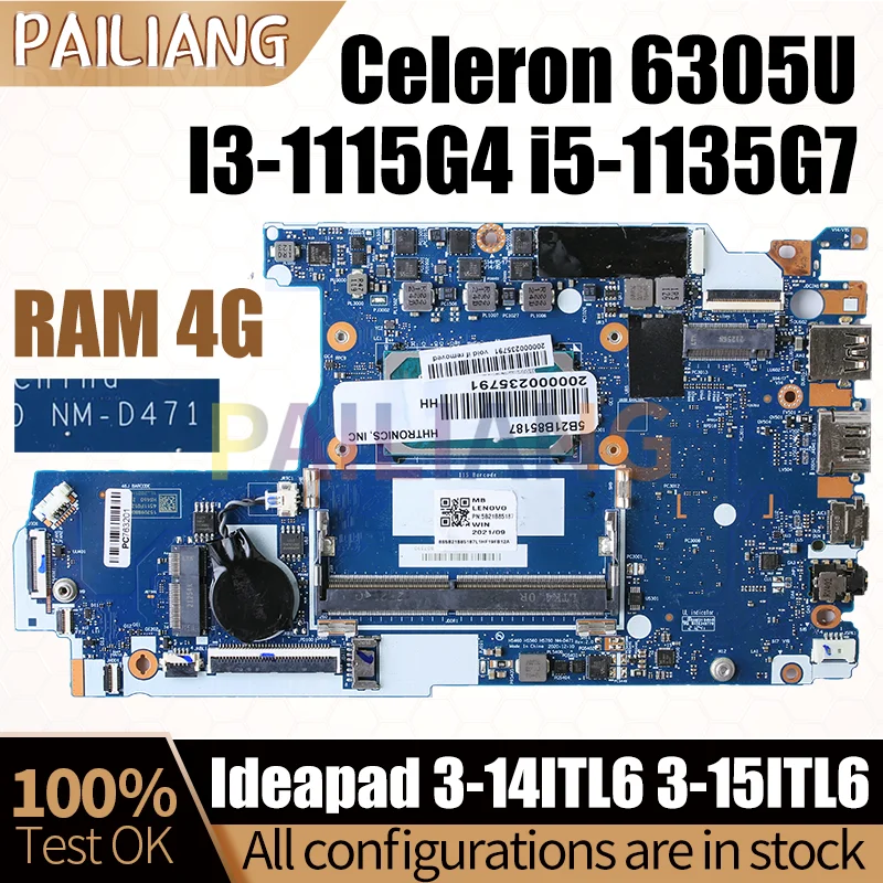 HS460 HS560 NM-D471 For LENOVO Ideapad 3-14ITL6 3-15ITL6 Notebook Mainboard 6305U I3-1115G4 i5-1135G7 RAM 4G Laptop Motherboard