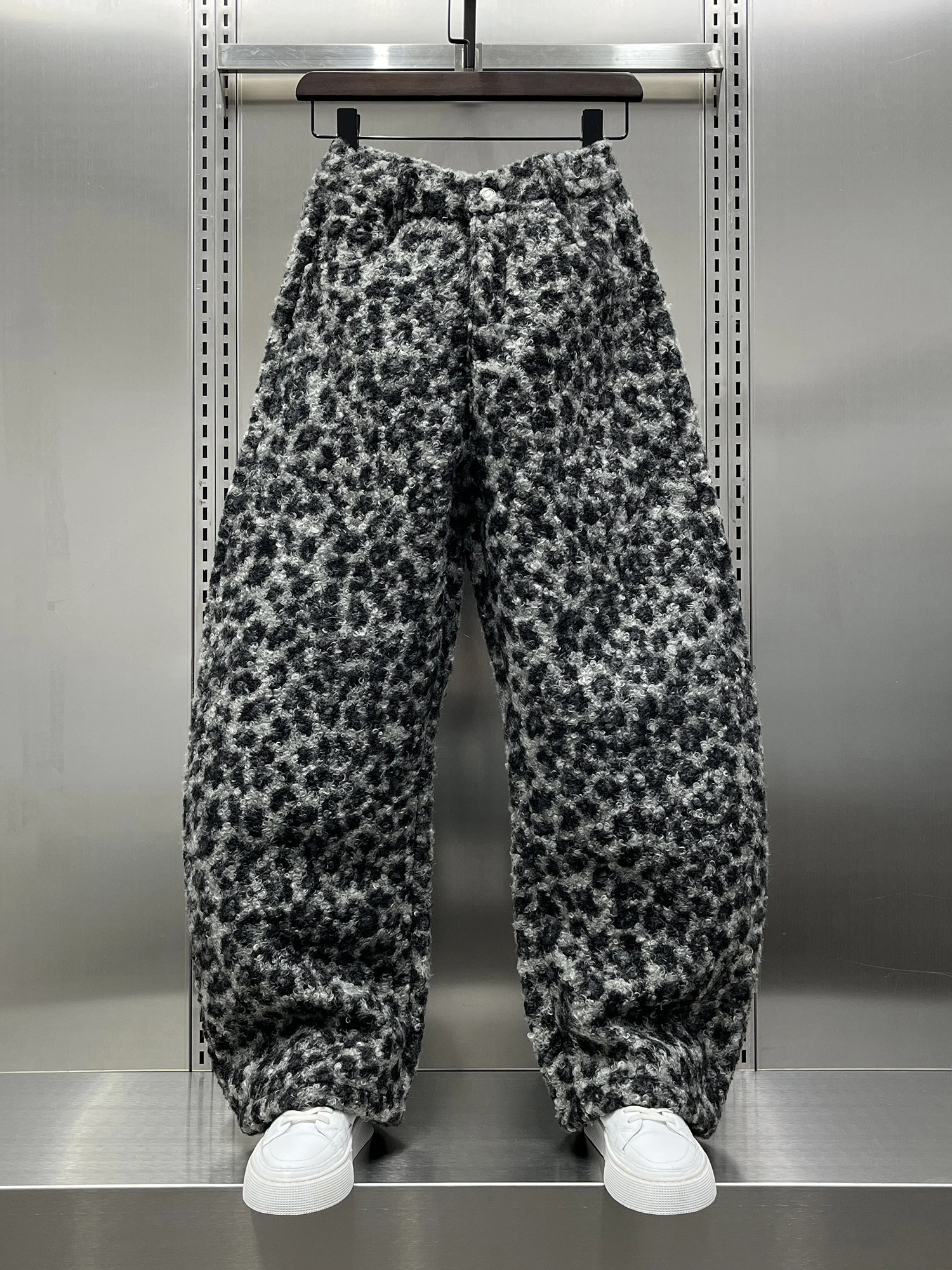 

Мужские широкие брюки в американском ретро-стиле с леопардовым принтом, осенне-зимние, новые, модные, шерстяные, прямые, в стиле High Street