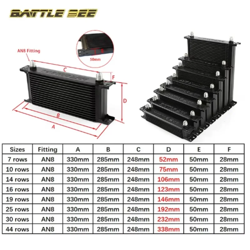 Radiador de aluminio tipo británico AN8 para coche, enfriador de aceite de motor, reemplazo Universal, 7/10/14/16/19/25/30 filas