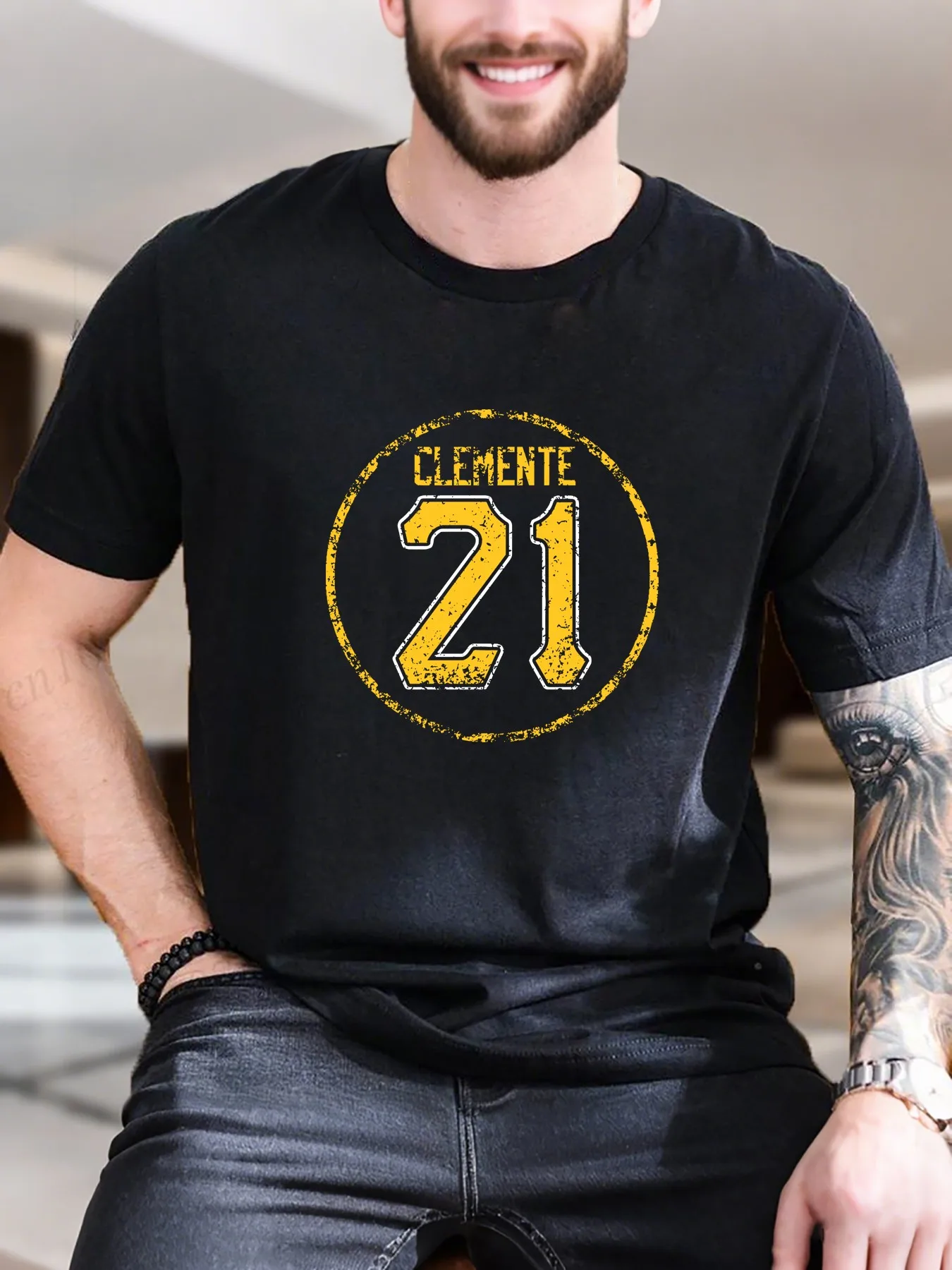

New Arrival Fashion Men's Cotton Printed T-Shirt Yellow White Logo with Number 21 Design Breathable Soft for Casual Wear Trendy