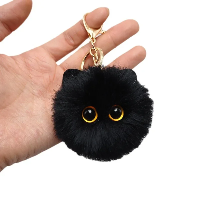 Cute Blush Black Briquette Keychain Stuffed Animal Backpack Charms for Women Black Cats Key Ring Gift for Women Girl