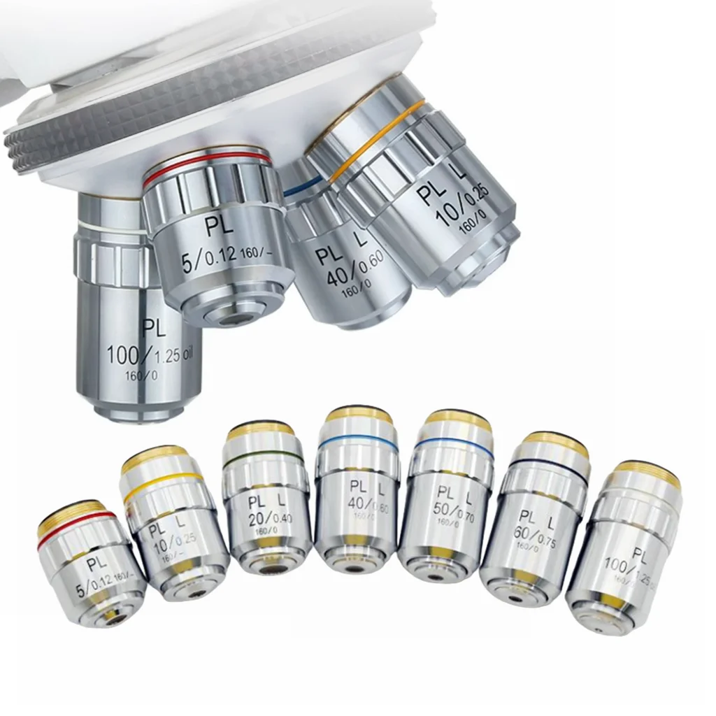 

5x 10x 20x 40x 50x 60x 80x 100x Metallographic Binoculars Microscope HD Objective Lens Long WD Flat Field PL L ACH Object Glass