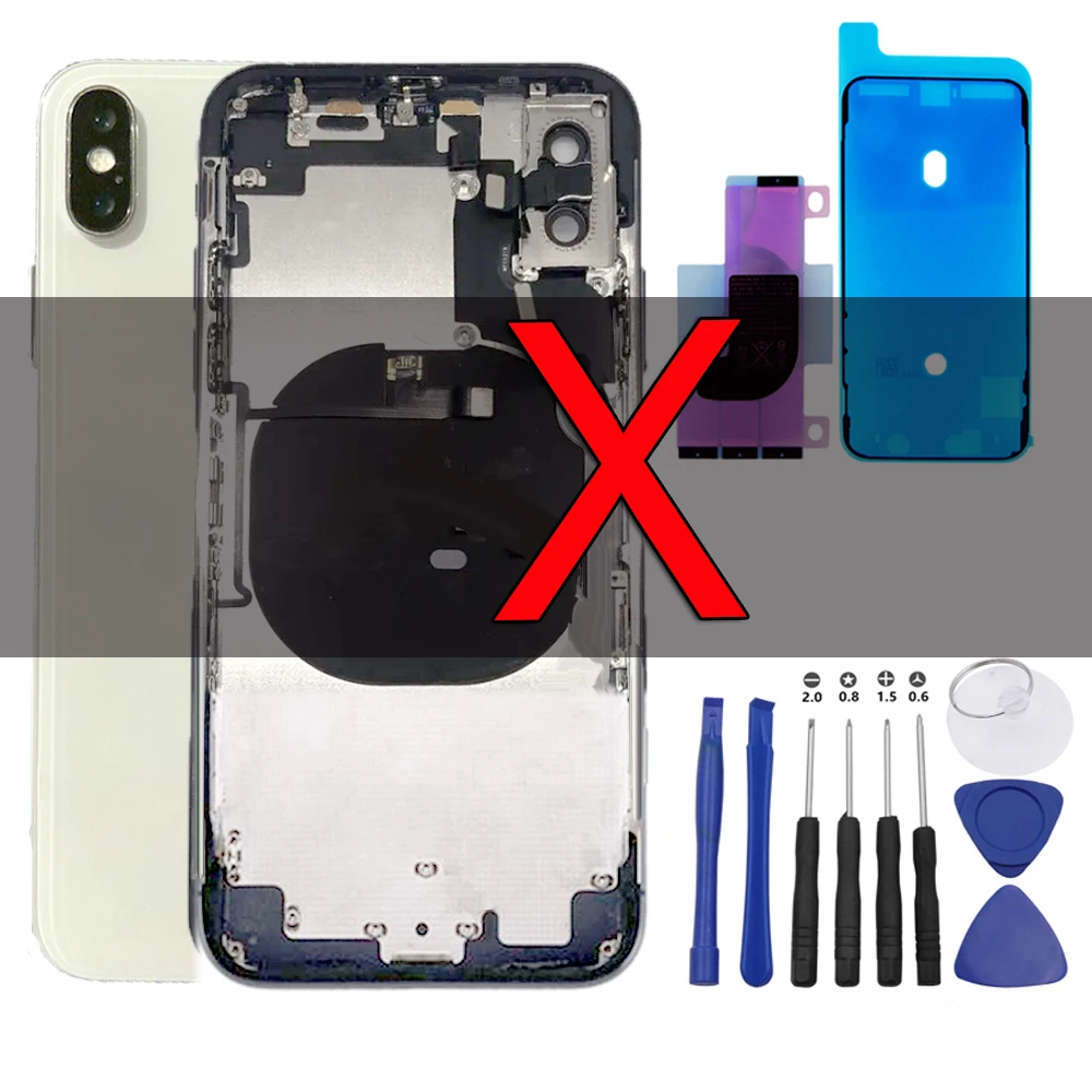 

Pre-installed OEM Back Housing For iPhone X Battery Cover Frame Assembly Replacement+Flex Cable+ Side keys & Nfc Charger Coil