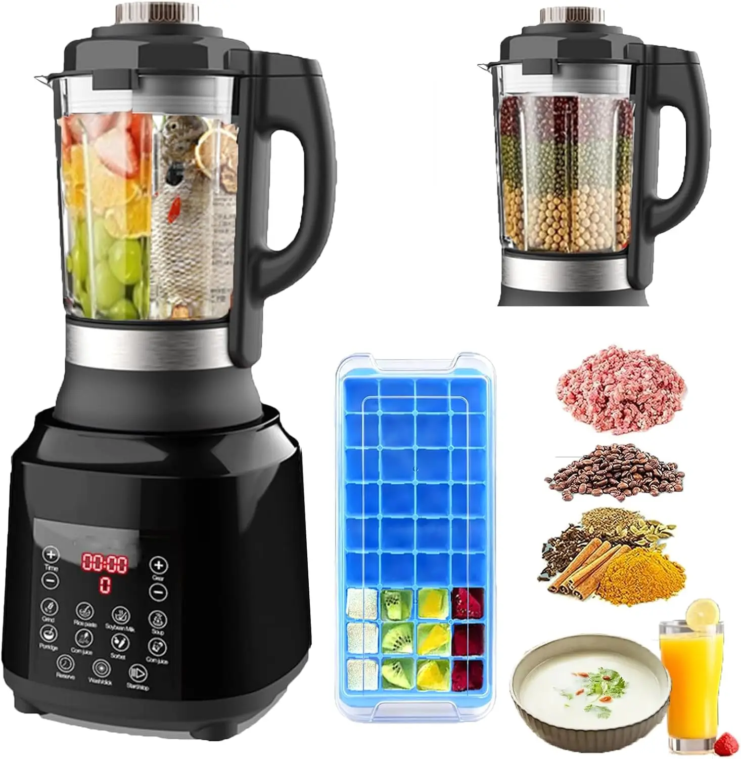 All-in-One Kitchen Machine with Food Processor and Blender Combo, 60oz Capacity, 1200W, 9 Preset Programs, 12-Hour Timer, Self-C
