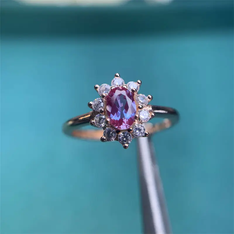 Beautiful Alexander Color Changing Gemstone 4X 6mm Wedding Birthday Gift Rings for Women 925 Silver