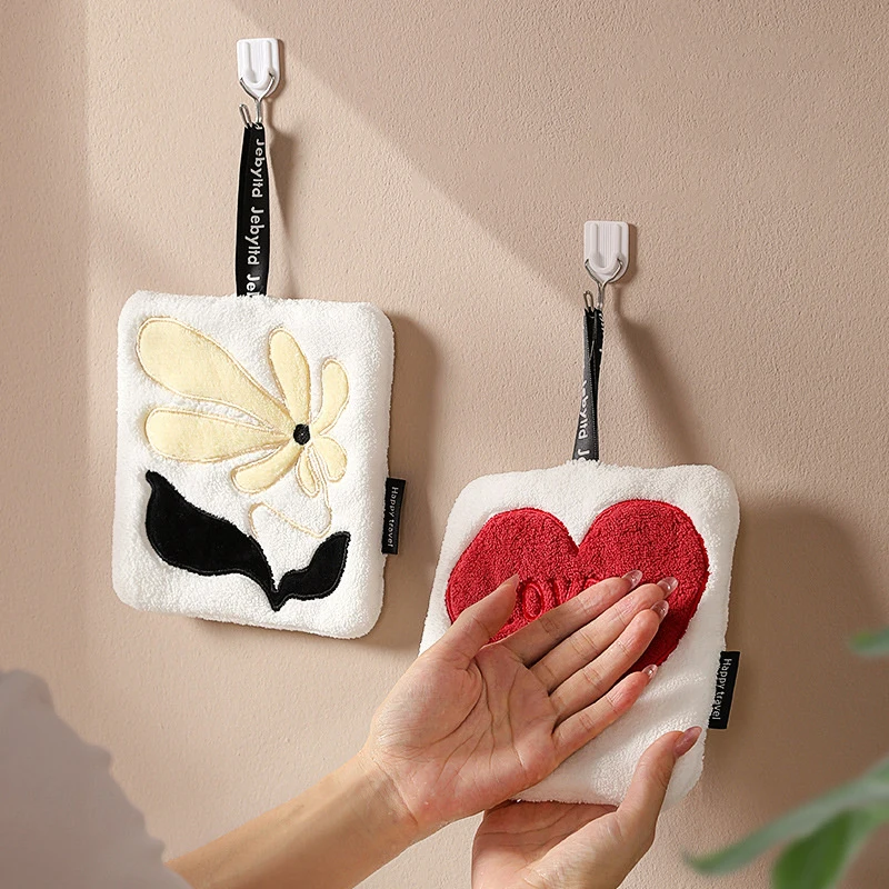 

Soft Absorbent Kitchen Hand Towels Highly Absorbent Soft Washcloth Red Heart-shaped Towel Kitchen Household Cleaning Towel