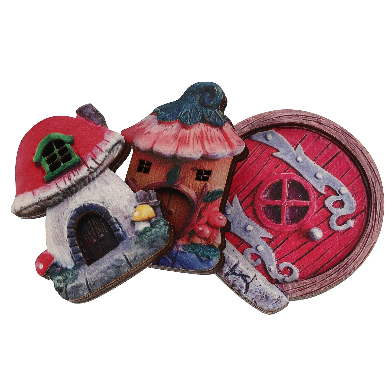 

3pcs Wooden Fairy Decor Craft Stump Decoration Miniature Door Statue Outdoor Yard Accessories Garden for Kids