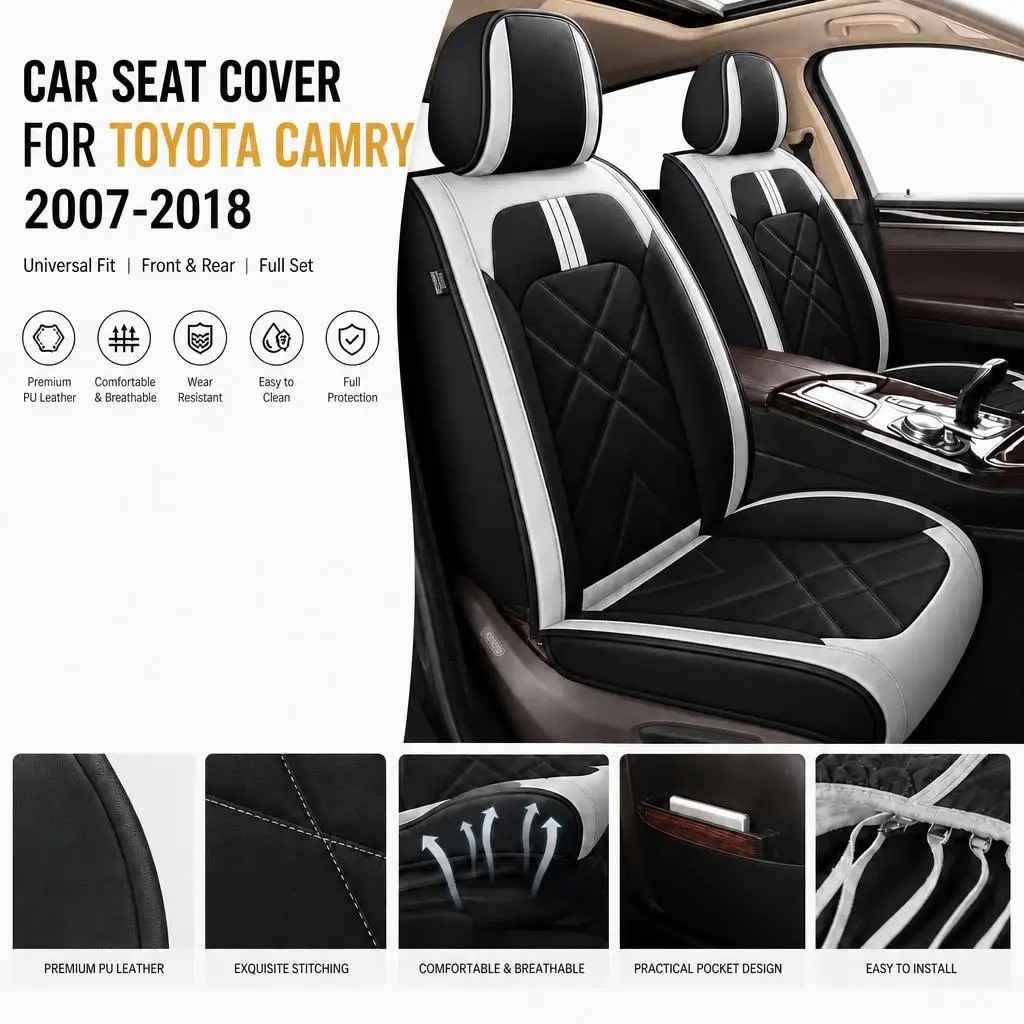 Car Seat Cover For Toyota Camry 2007-2018 Universal PU Leather Car Seat Cover Front And Rear 5 Seat Cover Cushion Pad Full Set