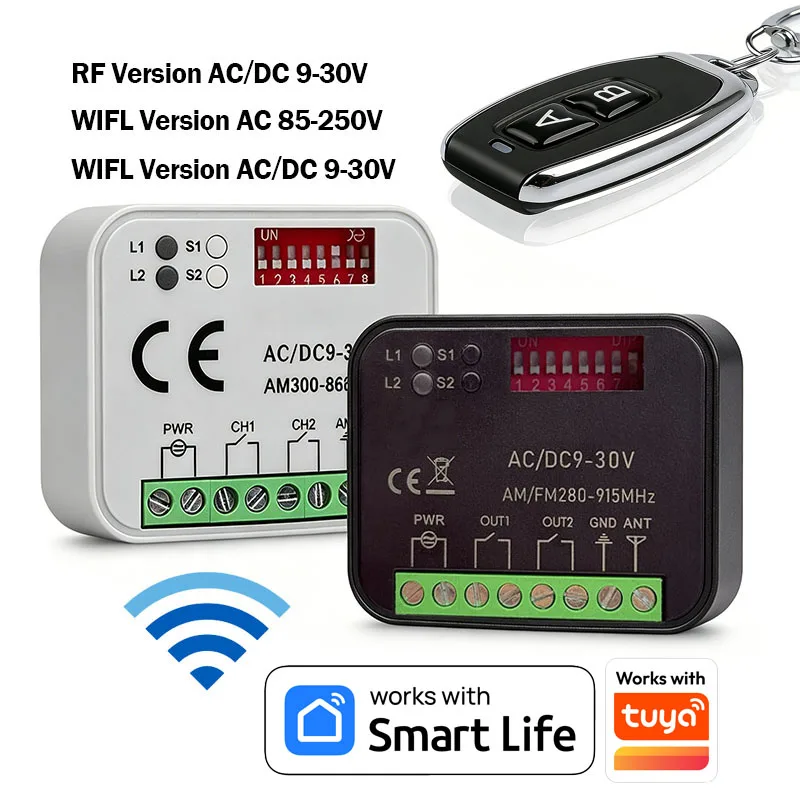 Universal RX-MULTI Works With Tuya WiFi 280-868MHz Garage Door Remote Control Receiver 9-30V 85-250V Gate Controller Command