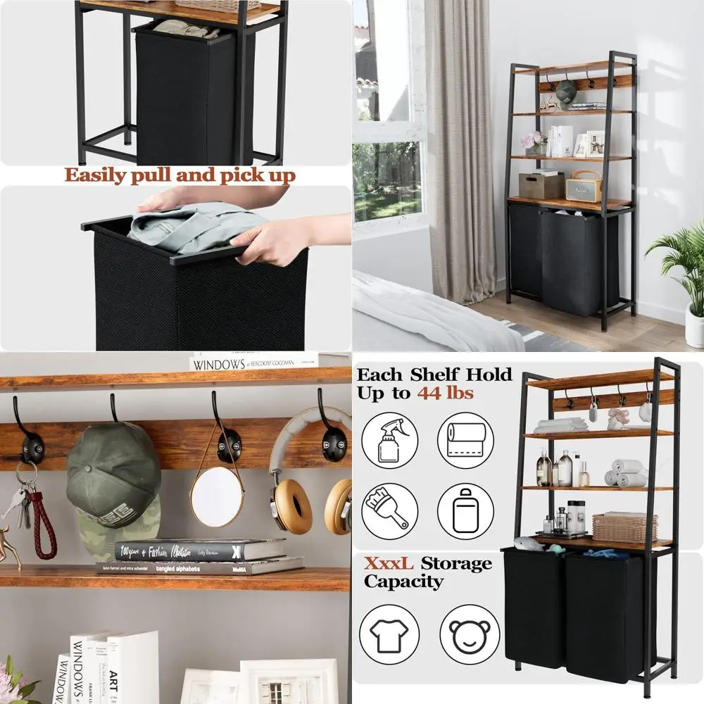 

Высокий трехъярусный сортировщик белья со съемными сумками и крючками для организации дома