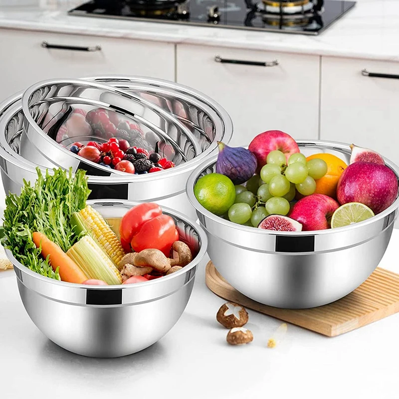 Tigela de aço inoxidável com tampa hermética, saladeira empilhável, tigela de servir para cozinha, cozinhar e assar, 15 PCs