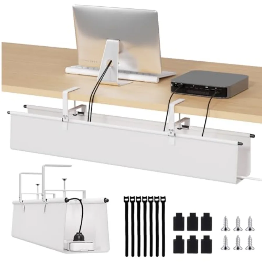 

Органайзер для кабелей под столом - 36-дюймовый тканевый лоток для проводов без сверления, с 16 кабельными стяжками H