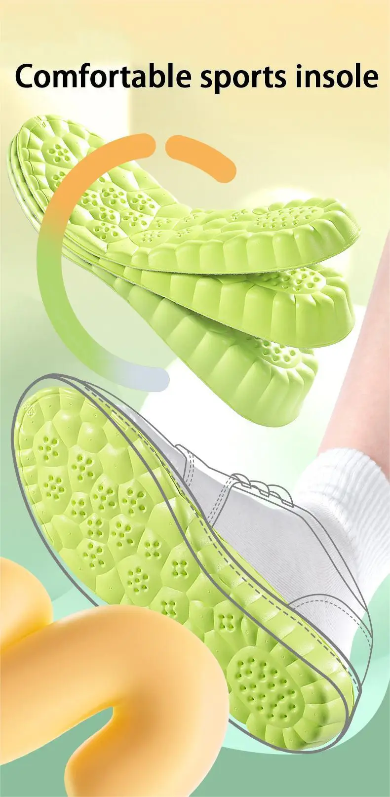 Fußgewölbe-Einlagen zur Erhöhung der Körpergröße, atmungsaktive, stoßdämpfende Sport-Einlegesohlen, weiche, bequeme Schuhpolster, 1 Paar. – Detail 4