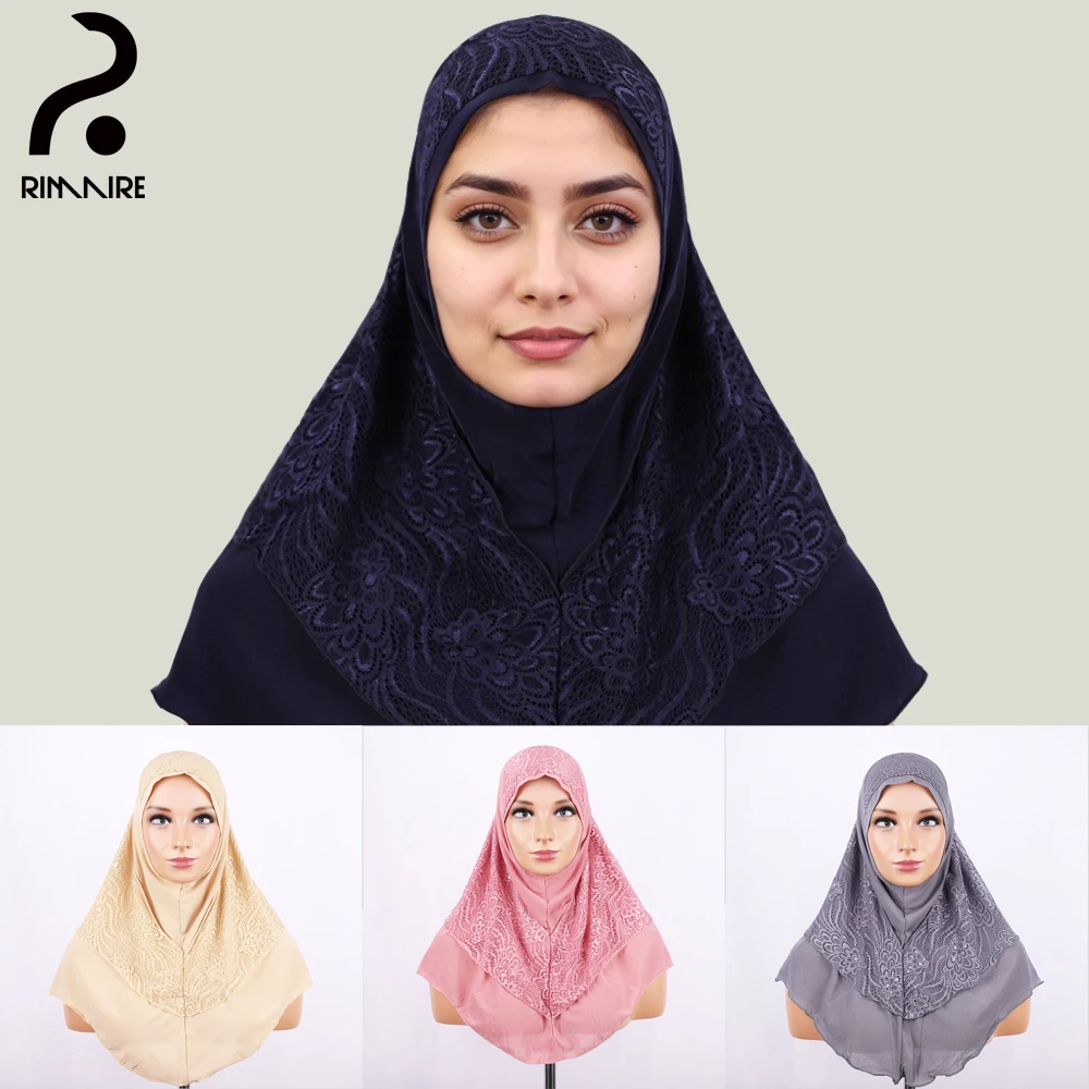 

RIMAIRE Lace Muslim Hijabs for Women Spring Autumn Solid Islam Turban Ladies Headscarves Classic Soft Shawl Headwraps Wholesale