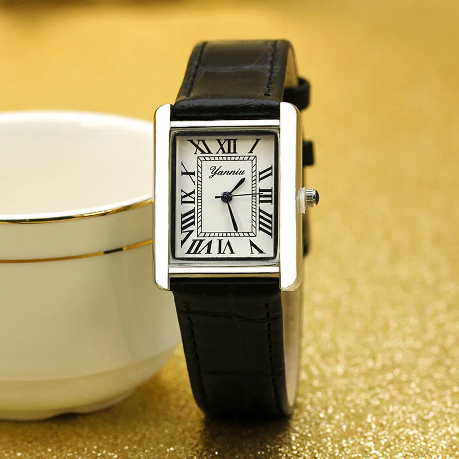 Picture 3: New Simple Square Rome Women's Wristwatch Top Quality Leather Strap Quarts Watch Neutral Couple Watch  Sapphire Ladies Watch