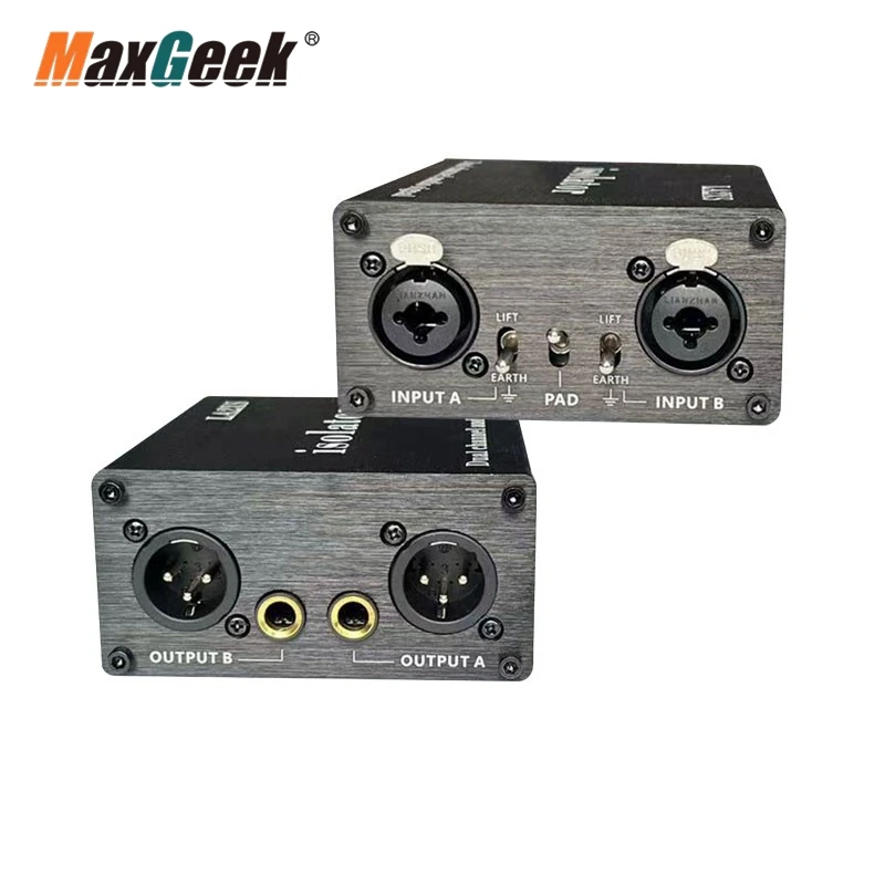 Maxgeek LA2XS Audio Isolator Ground Loop Isolator Supports 6.5MM XLR Cables and Dual Channel Audio Signal