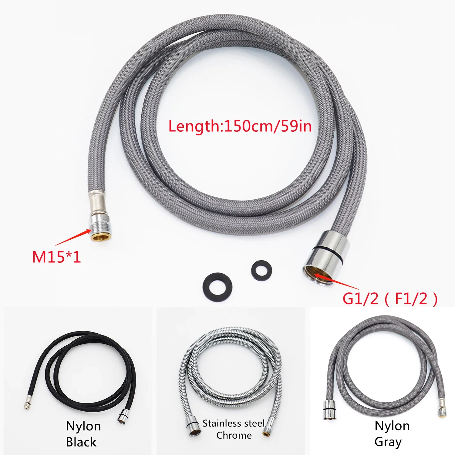 150cm czarny/szary nylon/stal nierdzewna bateria kuchenna wyciągany wąż do kranu nylonowy wyciągany wąż rura kuchenna umywalka zlew