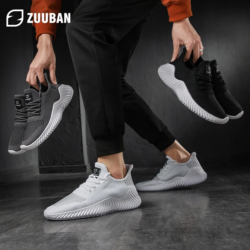 Hot Sale New Men Running Shoes Mujer Mesh Breathable White Men Sneakers Lac-up Lightweight Black Walking Men Vulcanize Shoes