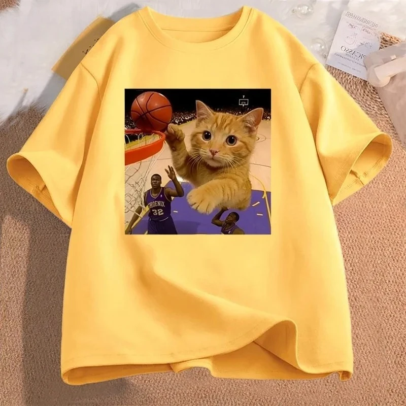 

Funny Cat Slam Dunk Basketball Meme Tshirt Women Casual Harajuku Short Sleeve T Shirt Streetwear Tees Clothing Graphic T Shirts