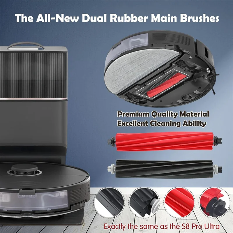Roborock S8 Pro Ultraロボット掃除機用A005-メインサイドブラシ、ローリングブラシ、HEPAフィルター、モップクロスパッド、ダストバッグ（図示のプラスチック製）