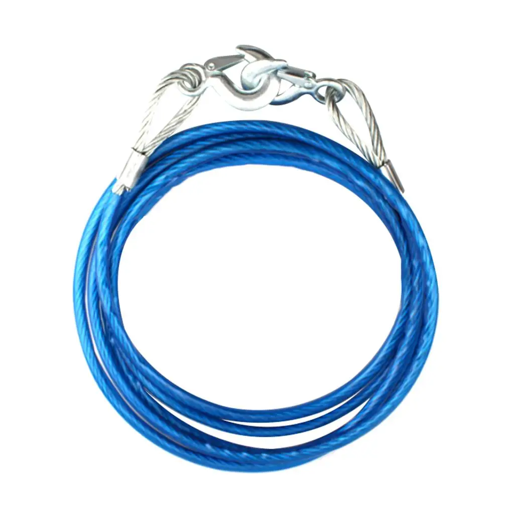 5Mx10mm 7 Tons Car Tow Strap Truck Steel Cable Towing Winch Snatch Rope Blue