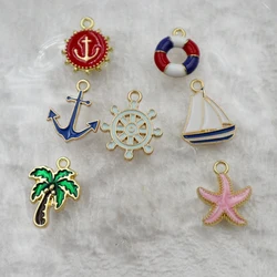 10PCS Ocean Style Fashion Alloy Pendant Shark Anchor Sailing Lifebuoy Charm Dangle DIY Necklace Earring Bracelet Accessories X33