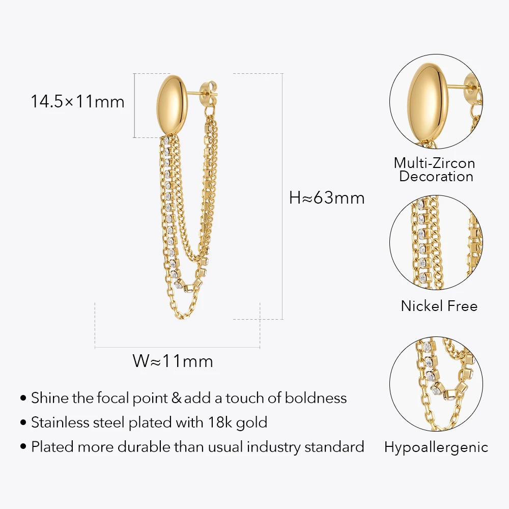 ENFASHION Simple Stainless Steel Gold Color Drop Earrings Multi-Zircon Pendientes Mujer Earring Fashion Jewelry Party E221352