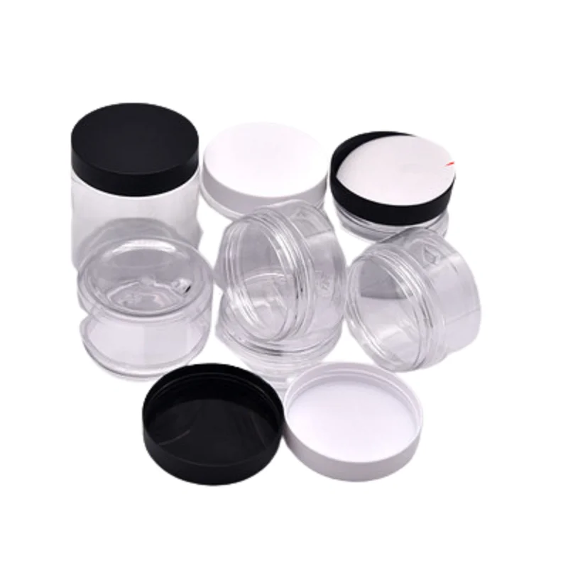 Transparent Plastic Cream Jars Empty Black White Cover 50G 80G 100G 120G 150G 200G 250G Refill Bottle Cosmetic Container 20pcs