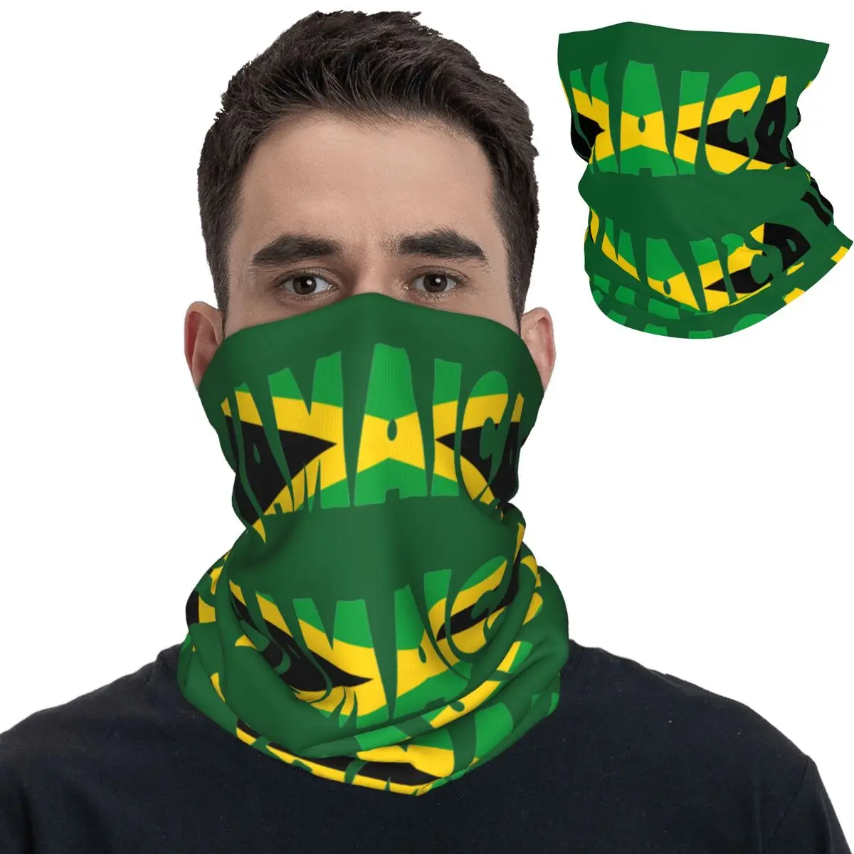 Jamaica Flag Strips Bandana Neck Gaiter Printed Mask Scarf Multifunctional Face Mask Running Unisex Adult Winter