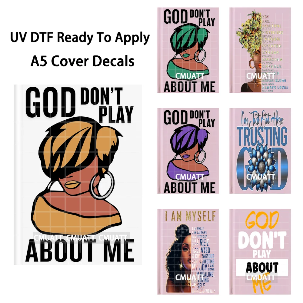 

Slef Love Afro Girl Inspirational Quotes UV DTF Notebook Cover Decals Ready To Apply Transfer Stickers DIY For A5 Journal Cover