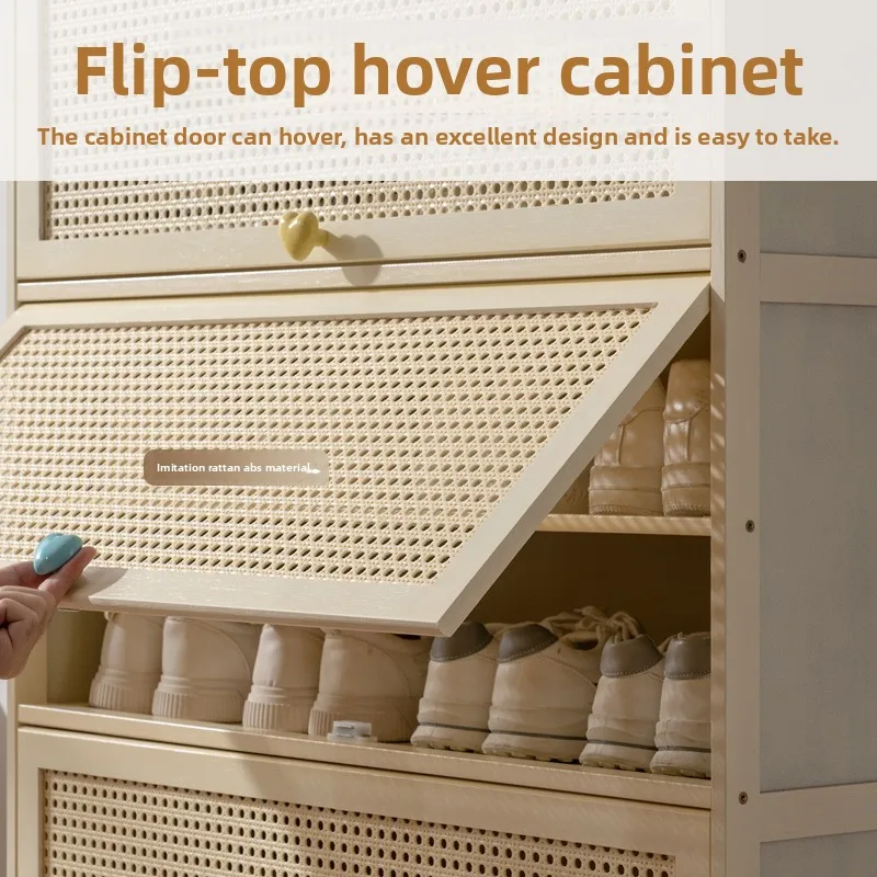 ins Cream Style Shoe Cabinet Home Door Against the Wall Large Capacity Entry Door Entrance Solid Wood Storage Shoe Rack image 3