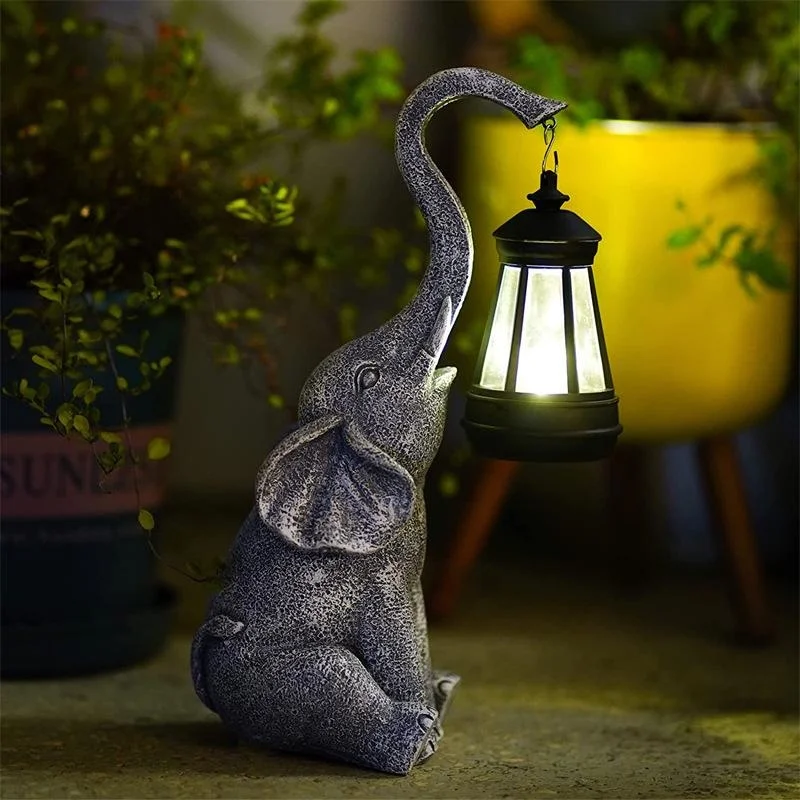 

Resin Elephant Statue Garden Decorations Landscape Lights Props Solar Garden Figurine Lamp Retro Desktop Craft Outdoor Ornaments