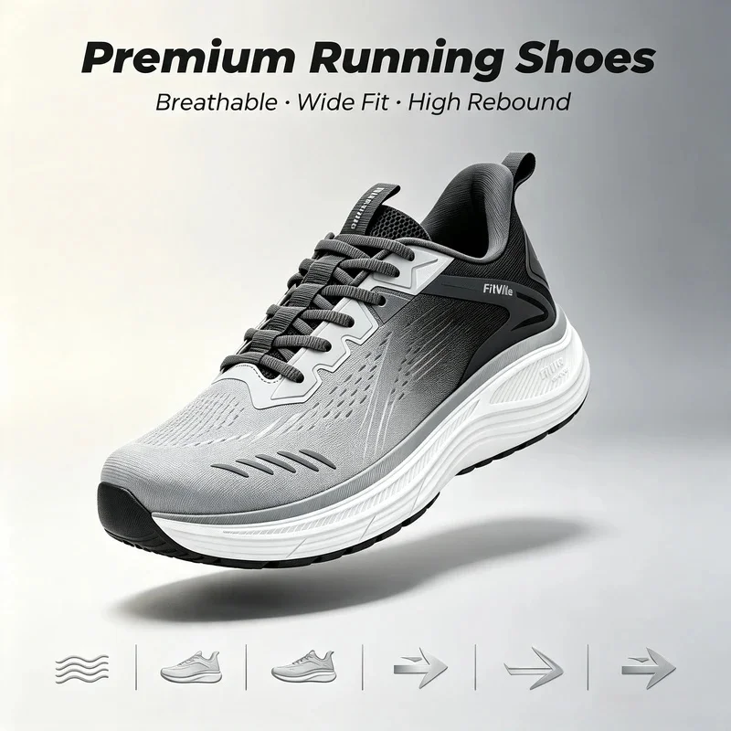 Fitville Men's Sports Sneakers Extra Wide Toe Box Running Shoes for Men Mesh Breathable Anti-slip Walking Footwear Arch Support