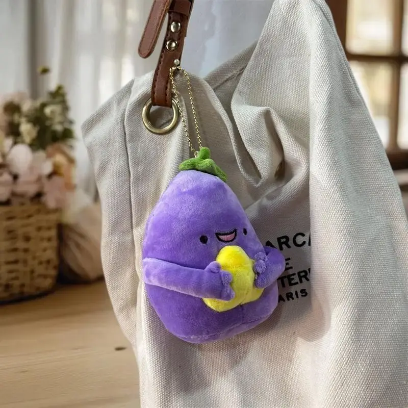 Porte-clés en peluche conçu aubergine, ensemble de 1/2 poupées en peluche, pendentif pour sac de filles, ornement de charme de sac à dos, trésor de poupée de Ragdoll confortable