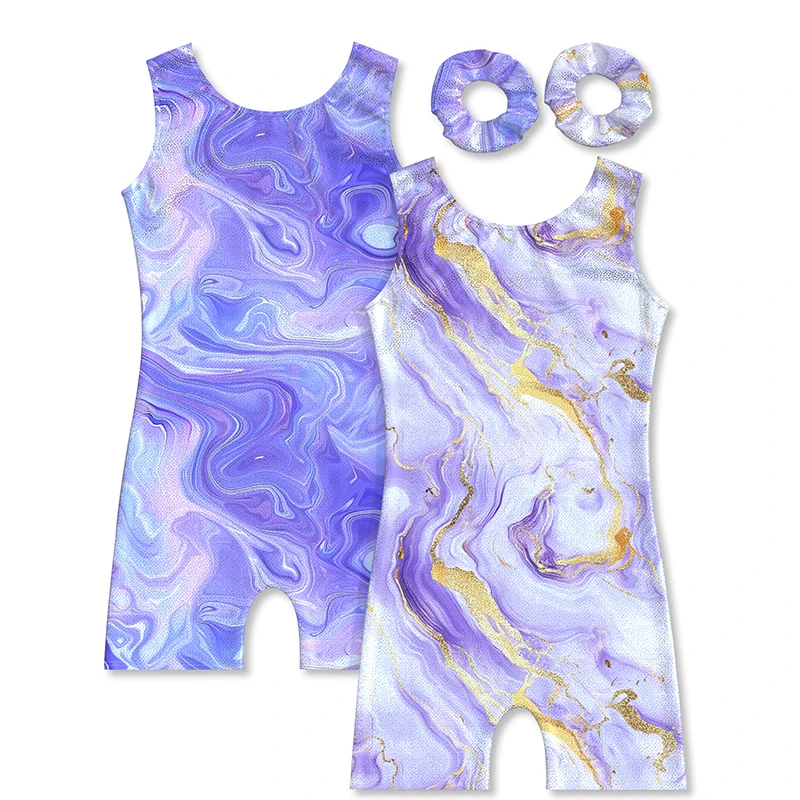 

Girls Two-Piece Gymnastics Leotard Set Kids Shiny Colorful One Piece Tumbling Outfits With Hairband