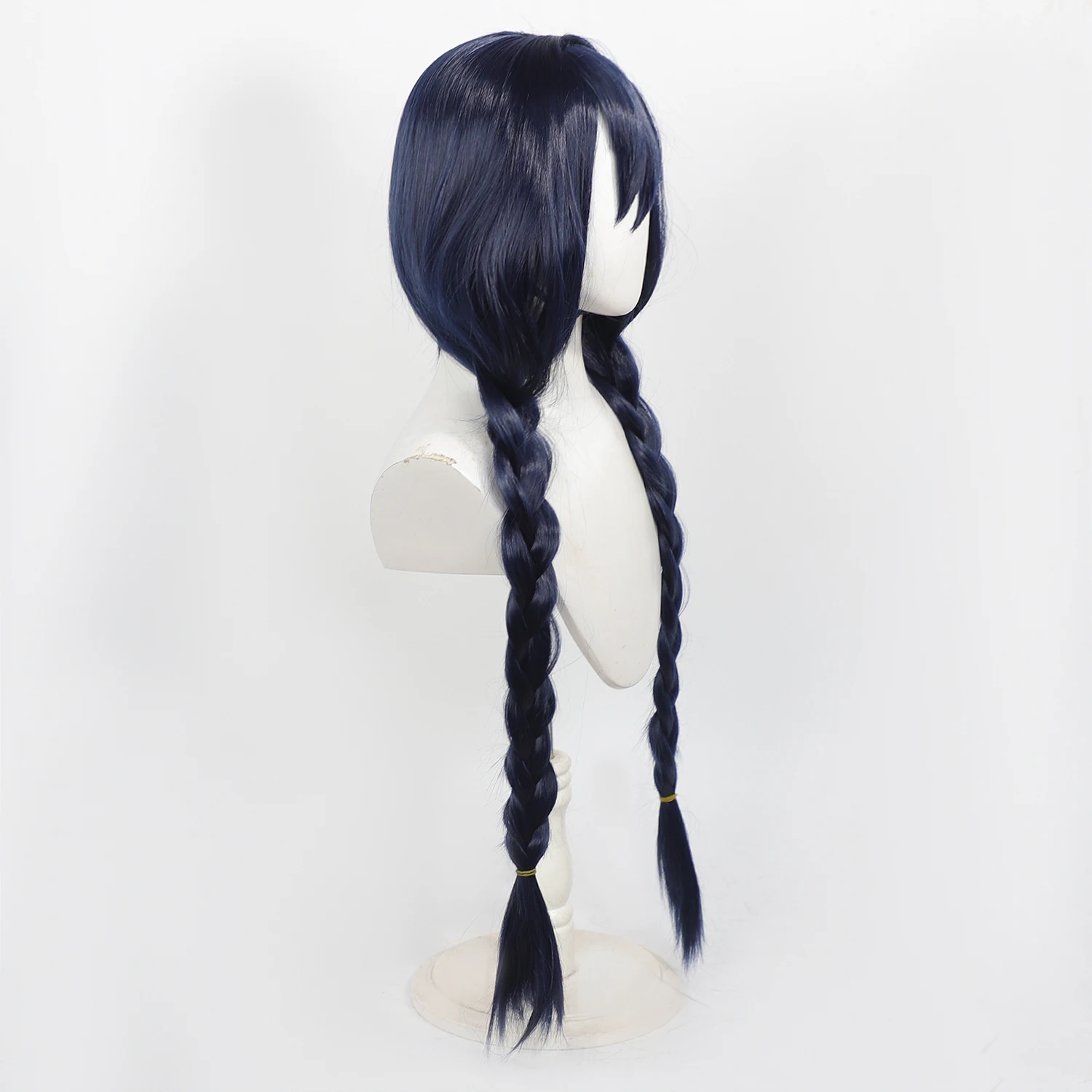 Ouro Kronii Cos Wig Hololive English VTuber Dark Blue Double Braided Wig With Scalp Top Heat Resistant Synthetic Hair For Cos