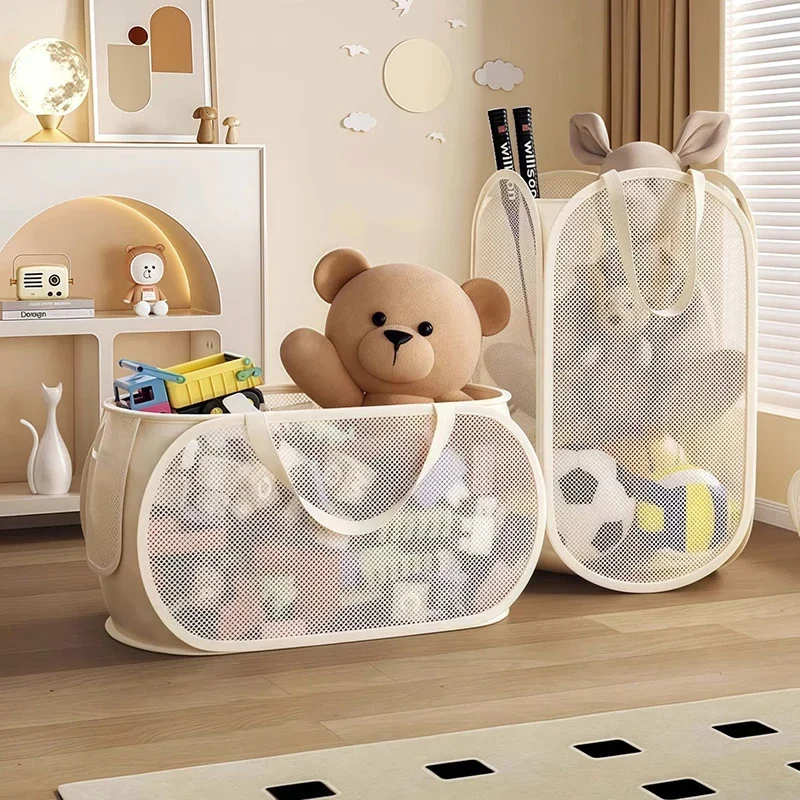 Foldable Mesh Toy Storage Basket, Large Breathable Mesh Laundry Hamper with Handles, Vertical & Horizontal Dual Styles Kids Toy