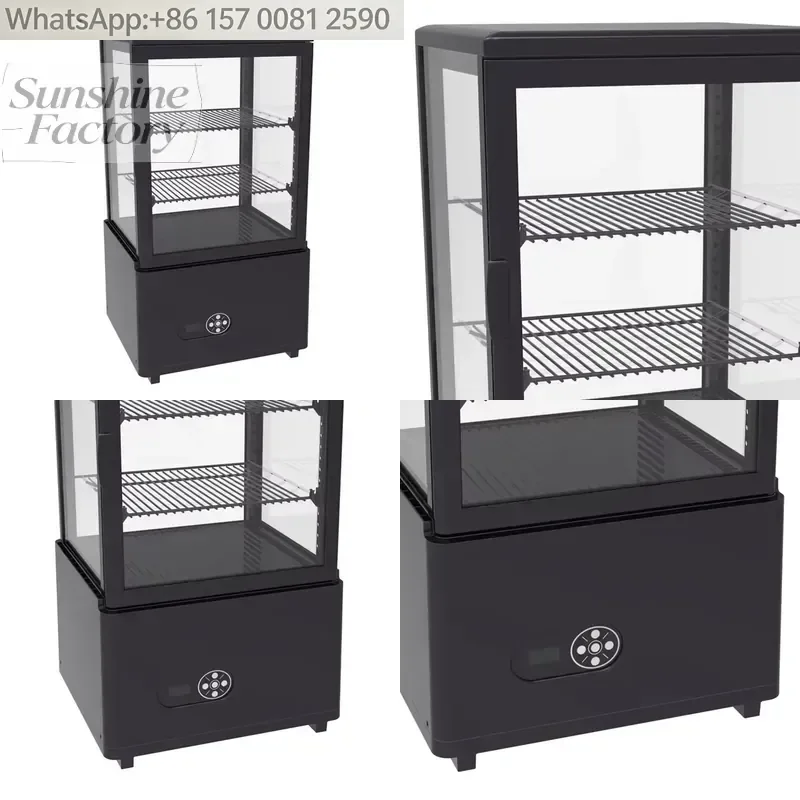 Black Four Sided Glass Display Cooler Countertop Small Refrigerated Display Showcase Refrigerator Cold Food bar Supermarket