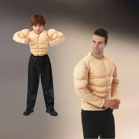 Kids AdultS Fake Abdominal Muscle Cosplay Costume Pectoral Top Role Play Stage Performance Clothes Halloween Funny Cos Outfits